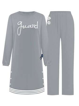 cimmuovere Damabaya/Kaftan/Caftan/Kurta för Ramadan/Eid, Lång, Casual Resort Streetwear, Stickat tyg, Broderad fåll, Ribbade muddar, Fickor, Rund halsringning, Slitsad fåll, Lösa byxor, Lämplig för sjukvårdsuniformer