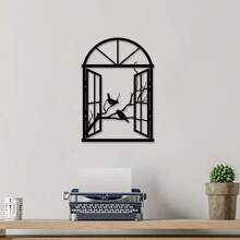 1 件艺术装饰金属窗鸟雕塑，铁艺墙画，适用于客厅、露台、阳台 - 室内/室外花园围栏装饰壁画，户外装饰 - 彩色 - 查看 5