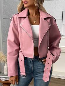 Women's Solid Color Minimalist Zip-Up Short Jacket, Daily Wear