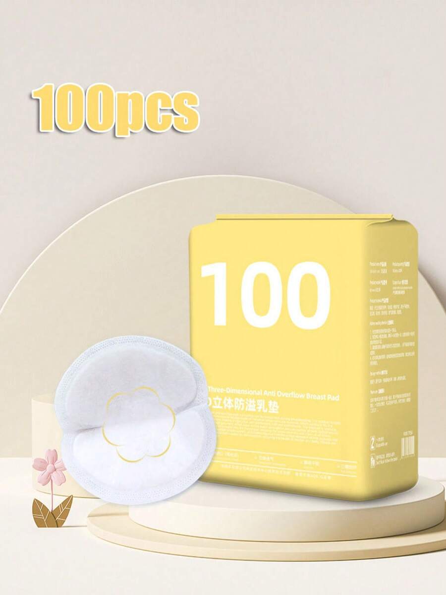 100pcs/Pack Disposable Anti-Leakage Nursing Pads, Individually Packaged Ultra-Thin Breast Pads For Postpartum Nursing - Yellow - View 1