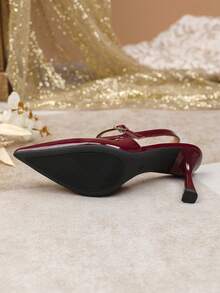 Women's Elegant Pointed Toe Slingback High Heel Shoes, New Burgundy Color, Fashionable & Versatile,Burgundy Heels - Burgundy - View 7