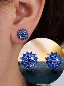 方晶锆石花朵耳钉 情人节、妈妈、母亲、母亲节、礼物 - 銀色 - 查看 5