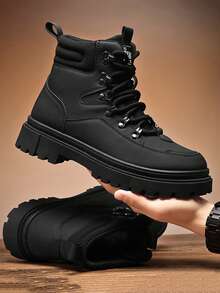 舒适防滑男鞋，轻便户外男靴，新款高帮男士休闲鞋，品牌原装男士运动鞋，户外度假徒步靴，时尚厚底徒步靴（鞋码可能偏大，建议购买时选择比实际尺码小一码，图案为不对称设计） - 黑色 - 查看 5