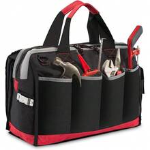 New Waterproof Tool Bags For Men Or Women, 16-Inch Wide Mouth Tool Tote Bag  25 Pockets For Tool Anizer & Storage,  Adjustable Shoulder Strap (16IN, Black/Red) - Black/16IN - View 8