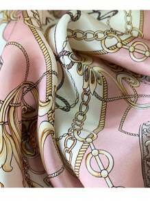 1 Piece Ladies Light Pink Printed Satin Square Silk Scarf Fashion Outdoor Headband Hair Towel Suitable For Spring And Summer Season