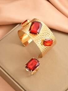 Set de 2 piezas de pulsera y anillo con diamantes de imitación, de estilo europeo y americano de moda, accesorios casuales para reuniones y fiestas, como regalo