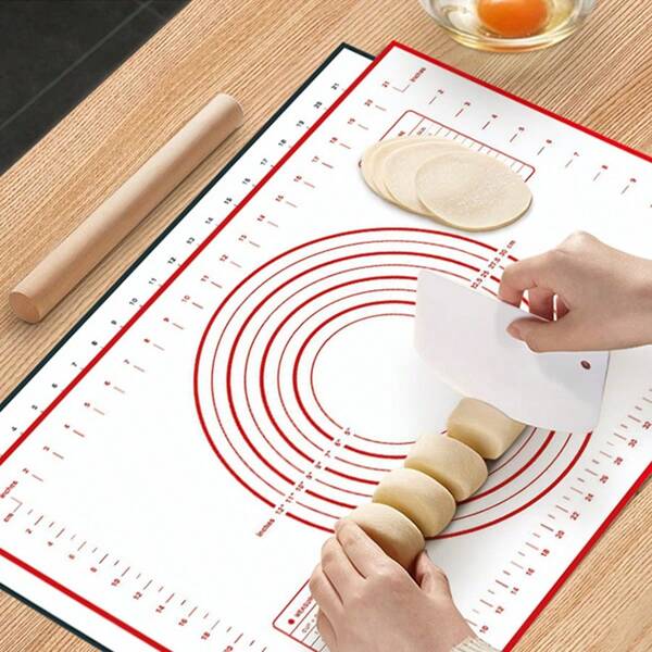 1 pièce de grand tapis de cuisson en silicone, tapis de pâtisserie avec mesures, tapis de plan de travail de cuisine pour la croûte de tarte, la pizza et les biscuits - doublure de four/tapis de pétrissage sans bisphénol A