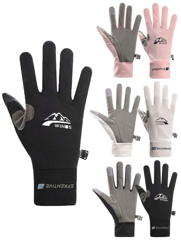 1pc Summer Cycling Sports Ice Silk Gloves, Unisex Thin Breathable Outdoor Riding Full Finger Touch Screen Gloves
