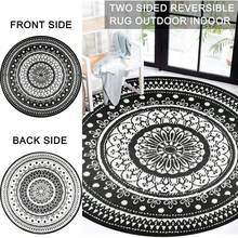 Round Outdoor Rugs For Patios Waterproof 240cm Reversible Camping Mat And Rug Plastic Outdoor Rugs For Garden Large Floor Area Rug For Outdoors Garden RV Trailer Backyard Deck Picnic Grey - Blanco y negro - Ver 5
