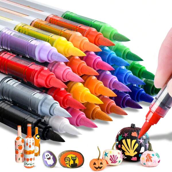 48/36/24/12pcs Direct-Liquid Colored Acrylic Markers, Permanent Non-Fading Drawing Pens, Marking Pens, 1mm-5mm Nibs. One Can Write, Paint And Create Artworks On Glass, Canvas, Wood, Stone And Various Other Objects School Supplies, Back To School