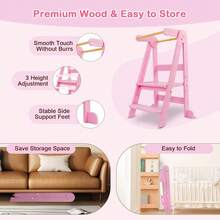 Foldable Kitchen Tower, Learning Tower With 3 Adjustable Height, Kitchen Step Stool For Kids With Magnetic Whiteboards 1-6 Years Children Stool - Log Color. - View 11