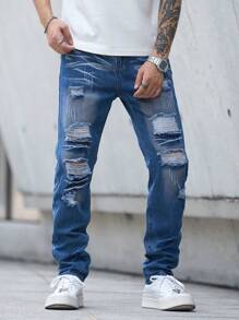 Men's Fashionable Casual Outdoor Activity Streetwear Pants, Ripped Jeans Suitable For Hiphop Dancing Parties, Jogging, Versatile And Comfortable