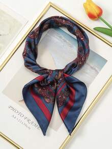 1pc Simple Printed 55cm Square Scarf, New Style Spring Bandana, Fashion Headband, Waist Decor, Hair Tie For Women - Burgundy - View 5