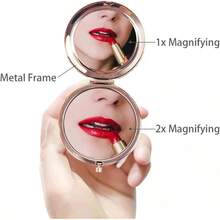 Gold Magnifying Compact Mirror Purse - 1x/2x Magnification Travel Makeup Mirror 2.76 Inch Double-Sided Folding Mirror,Cute Small Pocket Mirror,Travel Essentials - Rose Gold - View 3