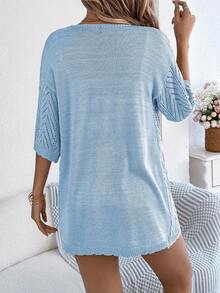 Áo khoác cardigan dệt kim dáng rộng thoải mái mùa hè dành cho nữ, phong cách Bohemian, nhẹ nhàng, đa năng, phù hợp cho kỳ nghỉ biển. - Màu xanh lam - Xem 2