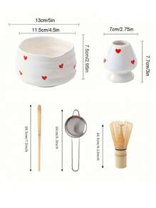 1pc/2pcs/4pcs/5pcs Hand-Painted Heart Matcha Tea Set, Cute Matcha Bowl, Tea Whisk, Tea Spoon, Complete Matcha Tea Utensils Set, Suitable For Matcha Beginners, Gift For Matcha Lovers, Birthday Present Back To School