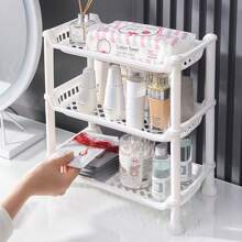 1pc 2/3 Tier Plastic Desktop Makeup Storage Rack Organizer With Hollow Design, Multi-Purpose Utility Storage Shelf For Makeup,Seasoning,Stationery,Space-Saving & Large Capacity In Vertical Space,Freestanding Compact Kitchen Essentials Holder Basket Home Decor Back To School Room Decor School Supplies