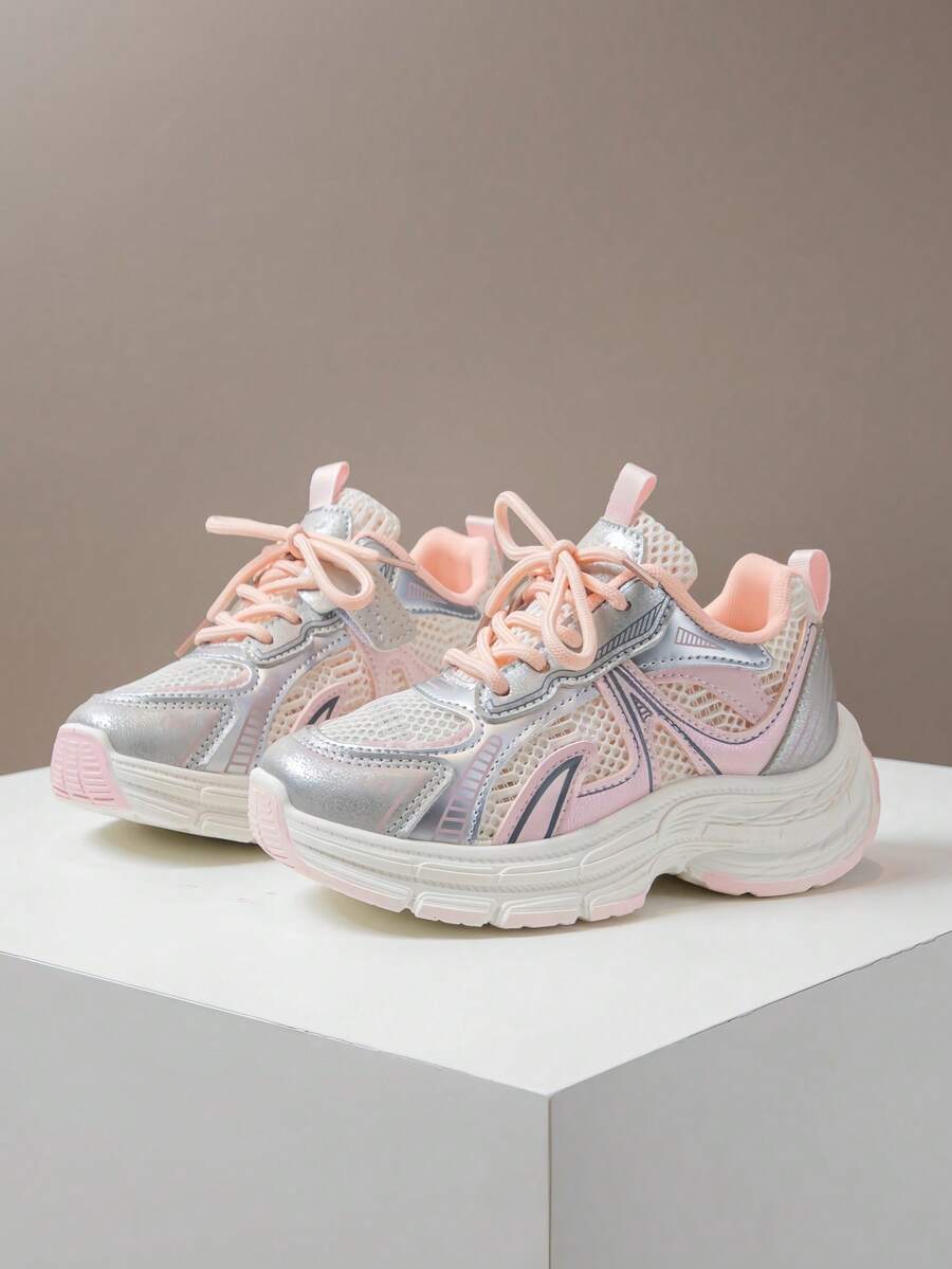 Tenis de colores para niños, nuevos tenis chunky de verano para niñas, zapatos con de malla para niños, zapatillas casuales versátiles y de moda para niños mayores, zapatos escolares livianos y transpirables para correr - Rosa - Ver 1