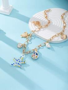 1pc Handmade Summer Sea Elements Charm Necklace, Natural Shell, Sea Turtle, Starfish Pendant Necklace, Boho Beach Jewelry