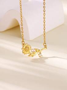 1PC Gold Birth Flower Necklace For Women 12 Month Birthstone Bouquet Pendant Floral Necklace, Daily Wear Jewelry For Valentine's Day Wedding Birthday Gift