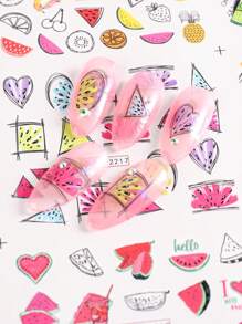 1 Stück 12 Design Sommer Nägel Cartoon Frucht Party Abstrakte Linie Nagel Wasser Aufkleber, Aquarell Wassermelone Zitrone Orange Scheiben Erdbeere Abziehbilder Wassermarke Charm Dekoration (ohne Klebkraft)