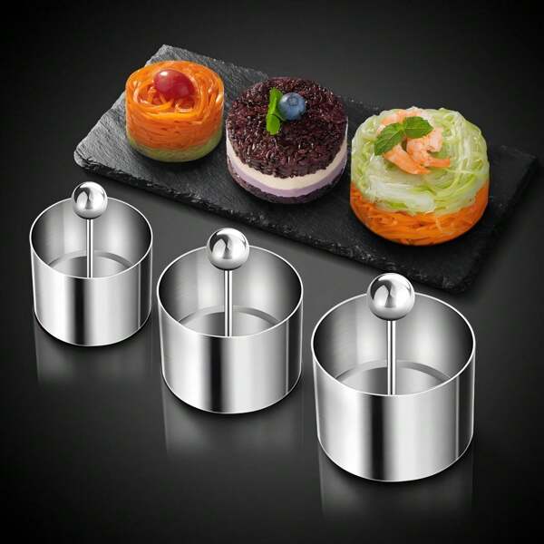 1 Stück, Kuchenform Ring mit Druckstange, Mousse Kuchenring aus Edelstahl, Reisbällchen-Form, Eiertörtchen-Ring, Reisbällchen-Form, Backwerkzeuge, Kleine Küchengeräte, Küchen-Essentials, Haushaltsküchenutensilien