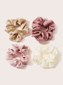 Set da 4 elastici per capelli in satin colorato, adatti all'uso quotidiano, scrunchies