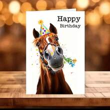 1/2/5/10pcs Humorous Horse Birthday Card With Party Hat & Confetti Design - Funny Animal-Themed Greeting Card For Dad, Anyone - Includes Envelope, High-Quality Paper, Dad Birthday Card, Vibrant Colors, Sturdy Envelope, Gift Givers - Multicolor - View 2