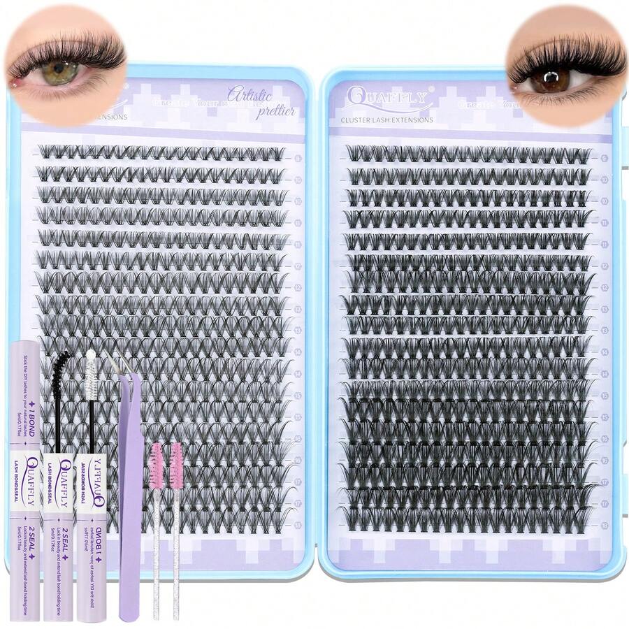 Lash Kit 720pcs D-Curl Lash Kit Individual With Eyelash Bond And Seal, Applicator And Remover - For DIY Eyelash At Home(30D+40D 9-18mm) - 黑色 - 查看 1