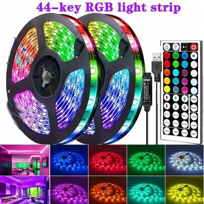 1条44键遥控LED灯带，适用于卧室、客厅、家居装饰、派对照明，可调节颜色和模式，圣诞装饰，家居圣诞礼物，圣诞装饰品