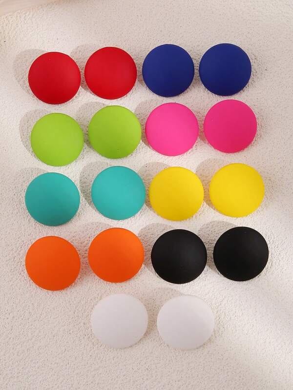 2/18pcs Set Fashionable Versatile Minimalistic Plain Color Stud Earrings