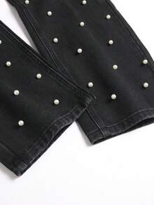 Men's Faux Pearl Pocket Straight Leg Jeans - Black - View 8