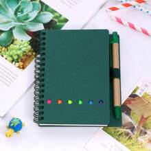 Carnet de notes en spirale unisexe, 70 pages, 1 stylo (couleur aléatoire), avec porte-stylo intégré, mini carnet à couverture rigide avec étiquettes d'index de couleur, convient pour le travail, la prise de notes et les fournitures scolaires, rentrée des classes