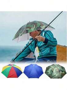 1pc Colorful Umbrella Hat, Hands-Free Foldable Top Umbrella Hat For Outdoor Sun Protection, Suitable For Fishing, Hiking, Camping, Biking, Beach, And Commuting. High-Quality Sun And Rain Protection, Lightweight And Portable Outdoor Accessory, Vivid Colors, Weather-Resistant Headwear. (Color And Style Random)