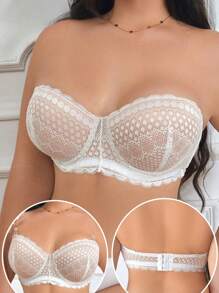Sujetador acolchado sin tirantes de encaje y parches talla grande, ropa interior cómoda para mujer