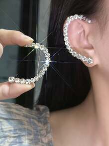 1 pieza Pendiente tipo cuf asimétrico de cristal a la moda, pendiente clip de oreja con rhinestones simétricos minimalistas para mujeres