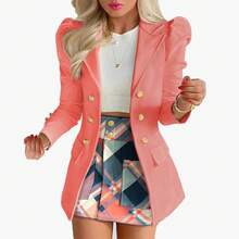 Women's Clothing Fashion Temperament Printed Princess Sleeve Short Skirt Suit Professional Wear Women's Two-Piece Suit Womenswear Gamis Comfort Basic - 粉色 - 查看 2