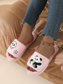 Nouvelle arrivée Mignonnes Pantoufles en peluche Panda, Doux Pelucheux Tongs intérieur/extérieur Dessin animé pour Couple et Famille, Convient pour le Printemps, l'Automne et Toutes les Saisons