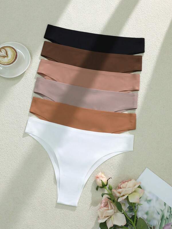 6pcs Plus Size Women Solid Color Elastic Waist Casual Briefs