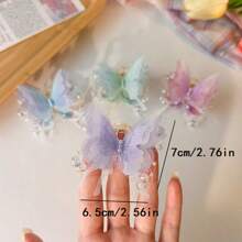 2pcs, New Super Fairy Pearl Butterfly Clipper Side Hairpin Headwear That Won't Damage Your Hair, Princess Hair Accessory On The Forehead With A Bow, Bohemian Faux Pearl Hair Claws For All Four Seasons Hair Clips Hair Jaw Clip Hair Clamps Hair Clutch