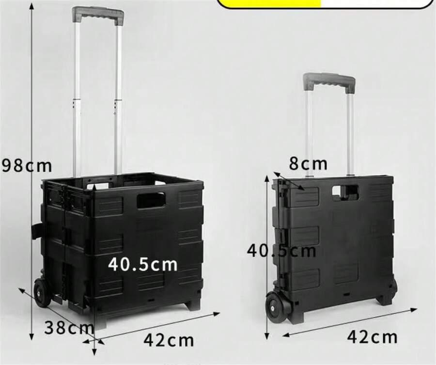 GLOBAL Z-A 可折疊帶蓋購物推車，家用塑膠蔬菜儲物推車，戶外露營推車，野餐推車 - NEGRO 38*42CM G - 查看 1