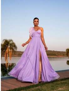 Dress For Graduates And Bridesmaids. Elegant Zipper Wedding Party - Màu Lilac Tím - Xem 2