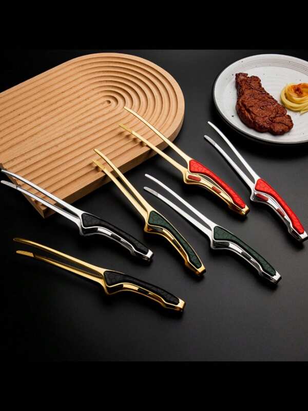 1 set di pinze coreane per barbecue, in acciaio inossidabile, per cucina e servire, lunghe 9,5 pollici, con impugnatura antiscivolo e comoda, multiuso per cibo, antiaderente, resistente ad alte temperature, adatte per insalata, griglia, cucina, picnic, accessori per barbecue.