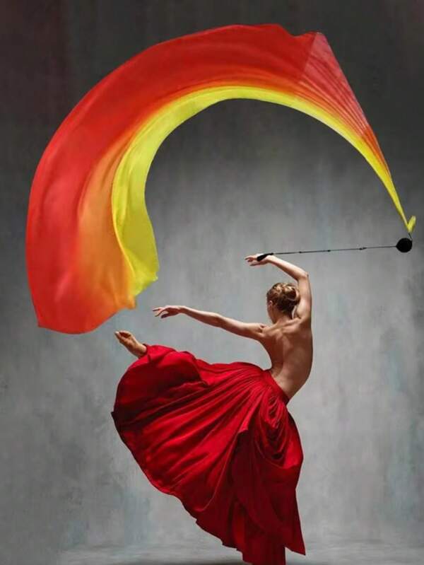 1pc Silk Veil + 1pc Poi Hammer Ball Women Belly Dance Silk Veil Poi Streamer Stage Props Colored Flags