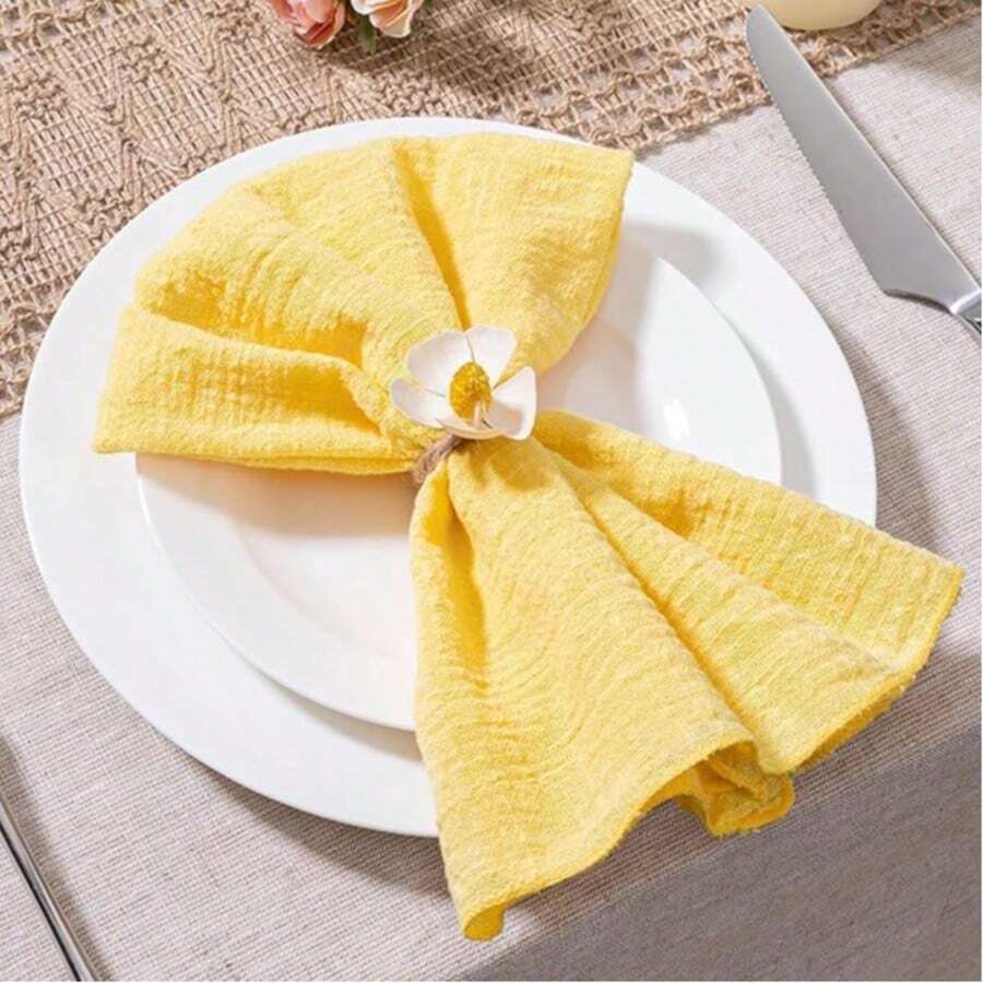 1pc/6pcs/10pcs/30pcs Linen Cloth Napkins, Summer Linen Dinner Fabric Napkins Bulk Washable, Suitable For Wedding Party, Bridal Shower, Birthday - Yellow - View 1