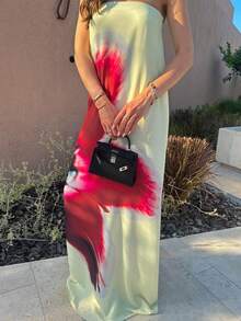 Women Floral Formal Strapless Dress Backless Maxi Long Dresses Y2K Sleeveless Mesh Bodycon Tube Summer Party Formal Cocktail Beach Sundress - 白色 - 查看 3