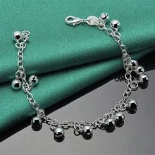 1pc 925 Silver Plated 8Inches Polished Bell Bracelet Fashion Women Christmas Gift Jewelry Accessories - Silver - View 4