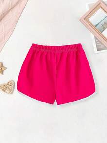 2 件套青少年女孩字母和樱桃 8 印花短款圆领短袖 T 恤和运动短裤套装，女孩春夏短上衣和短裤套装 - 玫紅色 - 查看 6