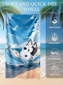 Bluey 1 pieza Toalla de playa de Bluey, toalla de baño con estampado de Bluey y gaviota, toalla de playa de estilo de moda, toalla de baño superabsorbente y suave de microfibra, ligera y portátil, con protección contra el viento y el sol, a prueba de arena para viajes de verano, vacaciones, decoración de baño, disponible con o sin bolsa de almacenamiento