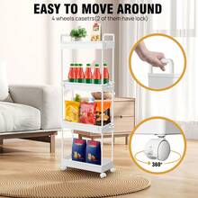AutoFu 4 Tier Slim Slide Out Kitchen Trolley Rack Holder Storage Shelf Organizer Cart With Wheels, Bathroom Laundry Storage Rack, Multifunctional Narrow Space, Mobile Storage Space Saving! - White - View 9